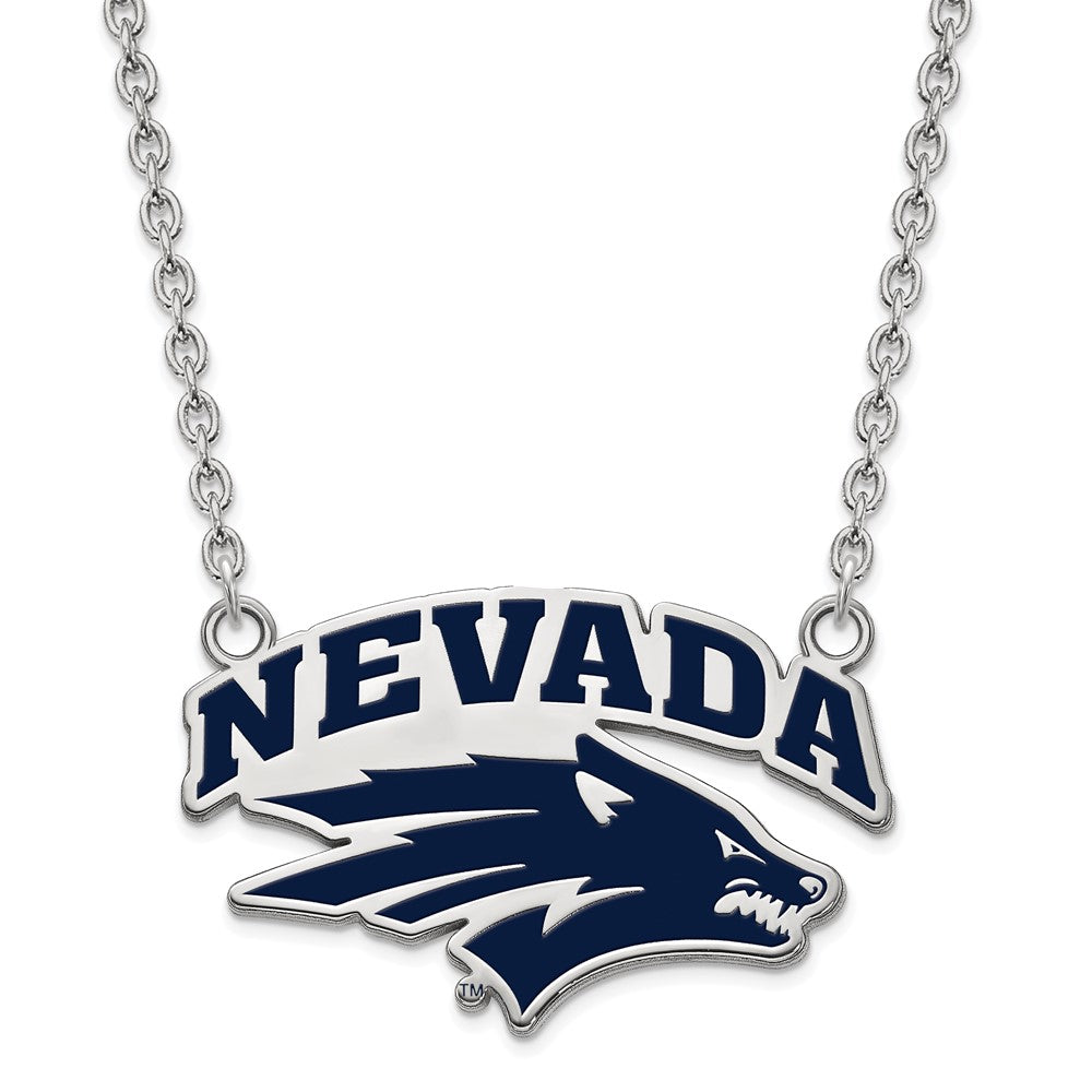 Sterling Silver Rhodium-plated LogoArt University of Nevada-Reno Large Enameled Pendant 18 inch Necklace