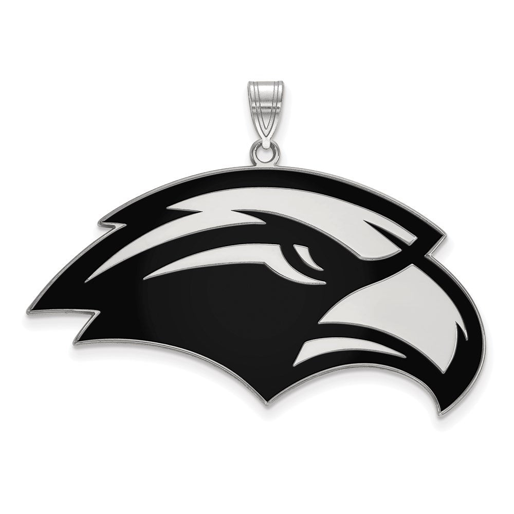 Sterling Silver Rhodium-plated LogoArt University of Southern Mississippi Eagle Extra Large Enameled Pendant