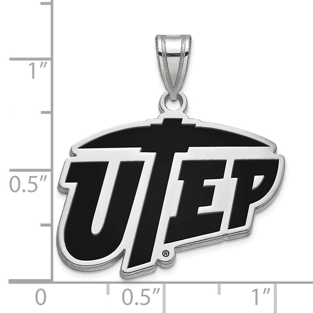 Sterling Silver Rhodium-plated LogoArt University of Texas at El Paso Large Enameled Pendant