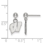 Sterling Silver Rhodium-plated LogoArt University of Wisconsin Letter W Dangle Ball Post Earrings