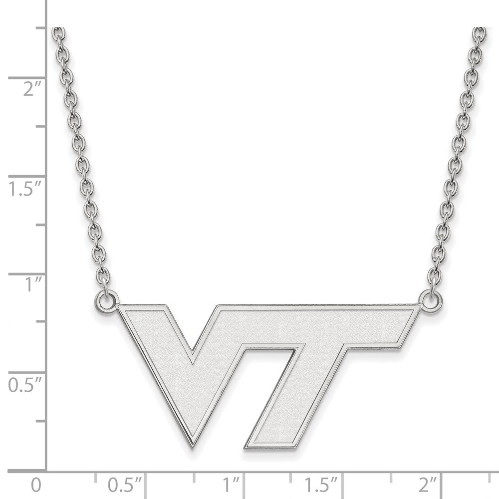 Sterling Silver Rhodium-plated LogoArt Virginia Tech V-T Large Pendant 18 inch Necklace