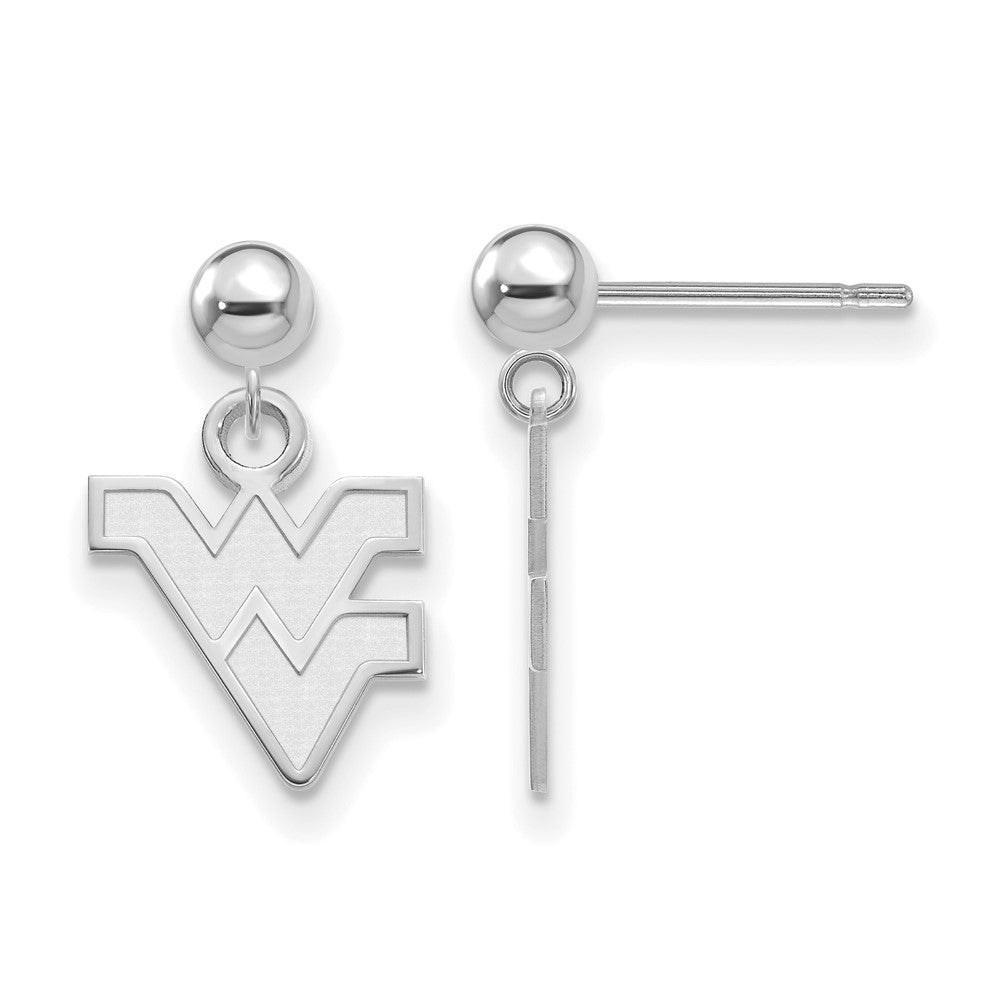 Sterling Silver Rhodium-plated LogoArt West Virginia University W-V Dangle Ball Post Earrings