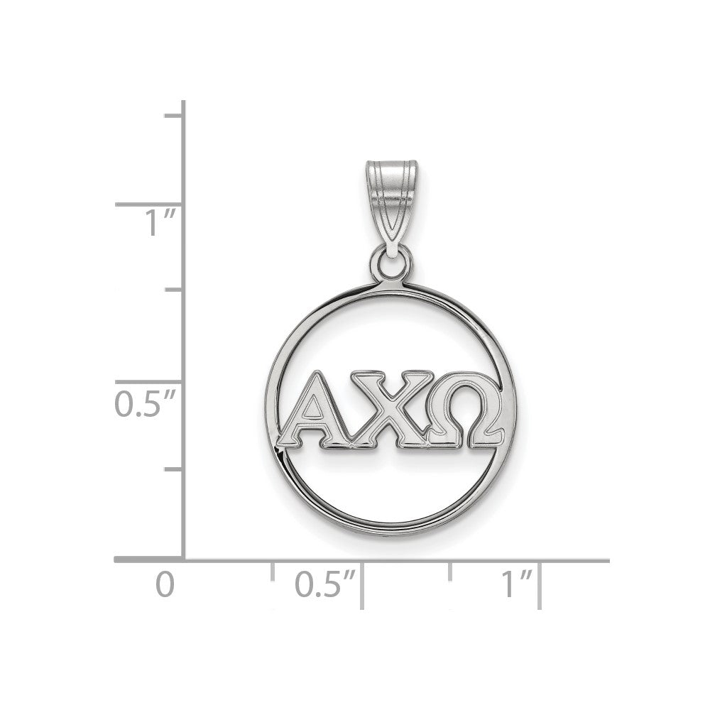 Sterling Silver Rhodium-plated LogoArt Alpha Chi Omega Sorority Greek Letters Large Circle Pendant