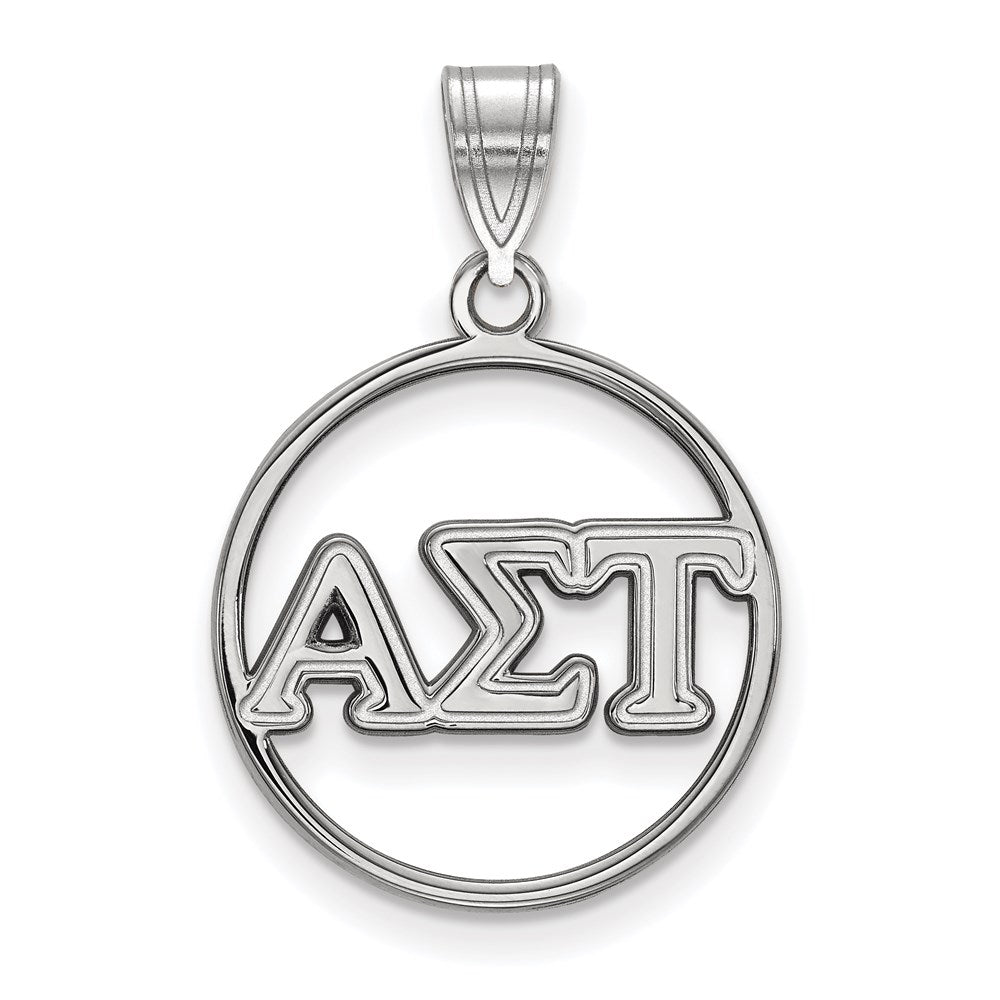 Sterling Silver Rhodium-plated LogoArt Alpha Sigma Tau Sorority Greek Letters Medium Circle Pendant
