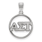 Sterling Silver Rhodium-plated LogoArt Alpha Sigma Tau Sorority Greek Letters Medium Circle Pendant