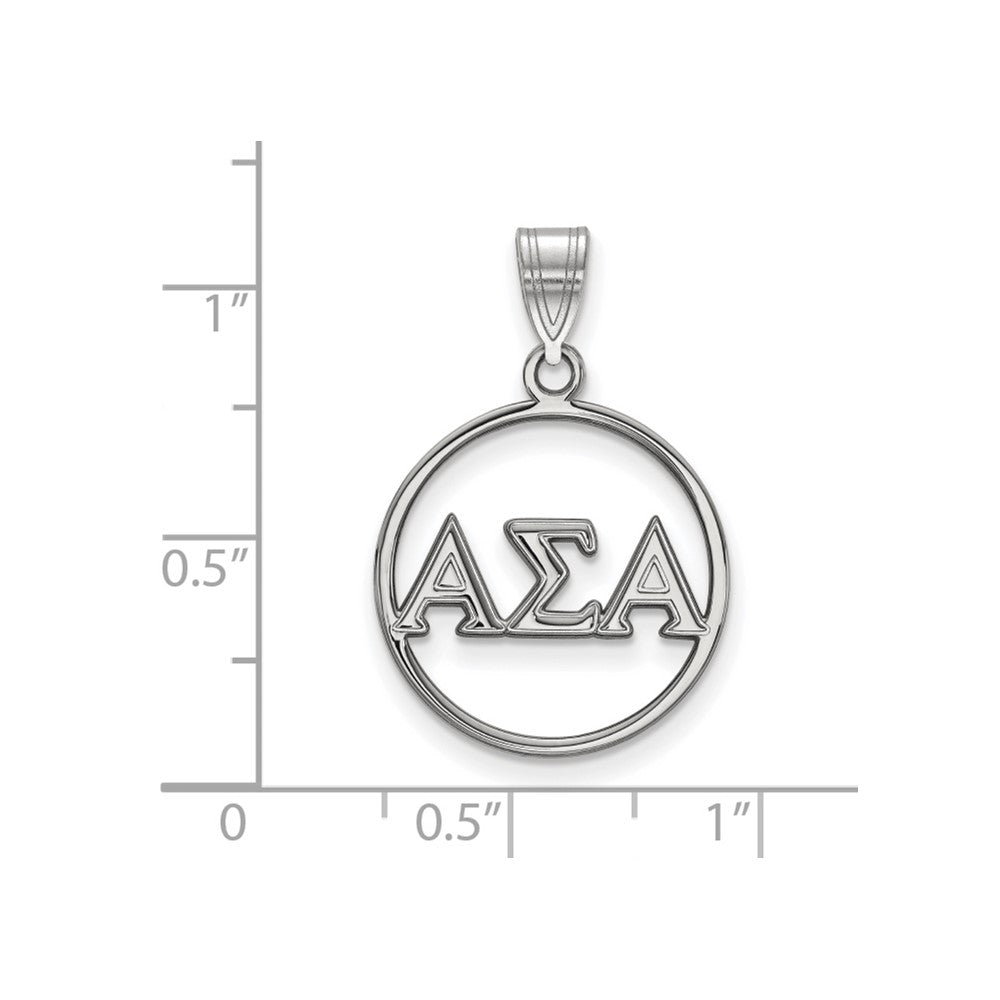 Sterling Silver Rhodium-plated LogoArt Alpha Sigma Alpha Sorority Greek Letters Small Circle Pendant