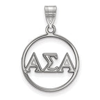 Sterling Silver Rhodium-plated LogoArt Alpha Sigma Alpha Sorority Greek Letters Small Circle Pendant