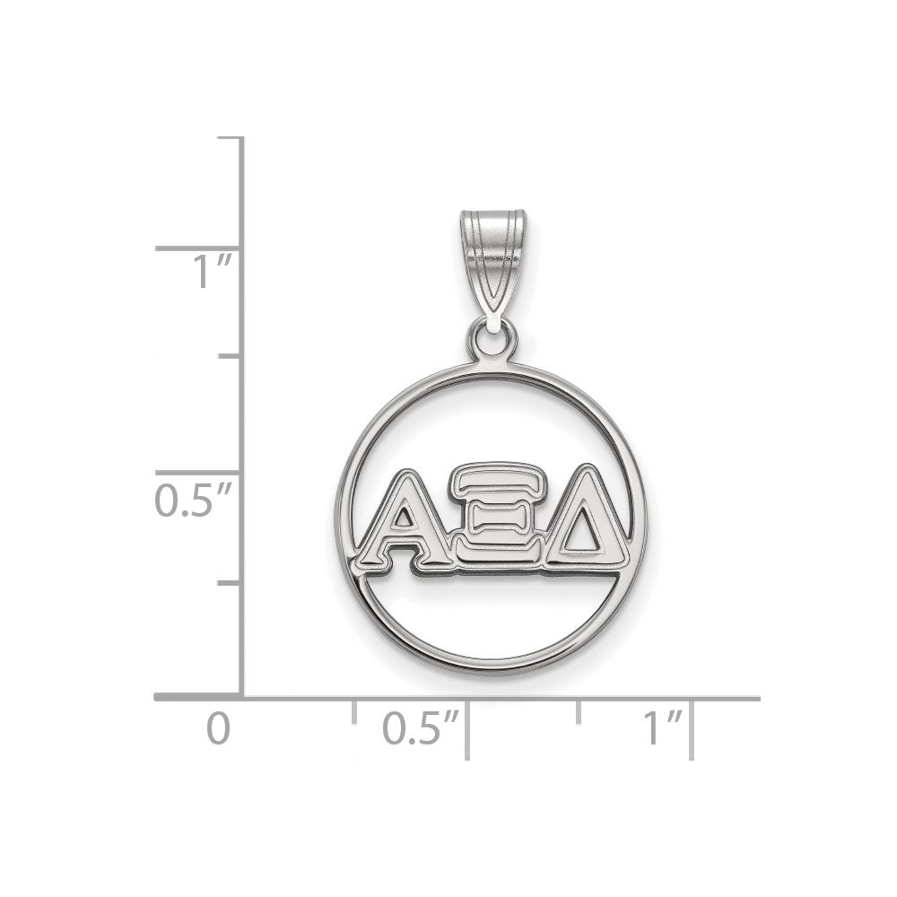 Sterling Silver Rhodium-plated LogoArt Alpha Xi Delta Sorority Greek Letters Medium Circle Pendant