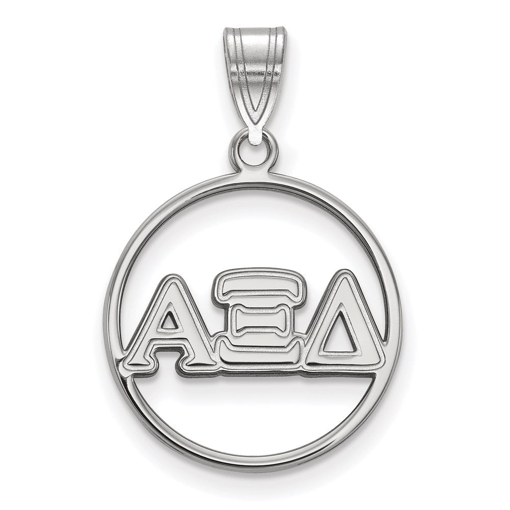 Sterling Silver Rhodium-plated LogoArt Alpha Xi Delta Sorority Greek Letters Medium Circle Pendant