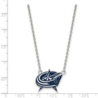 Sterling Silver Rhodium-plated NHL LogoArt Columbus Blue Jackets Large Enameled Pendant 18 inch Necklace
