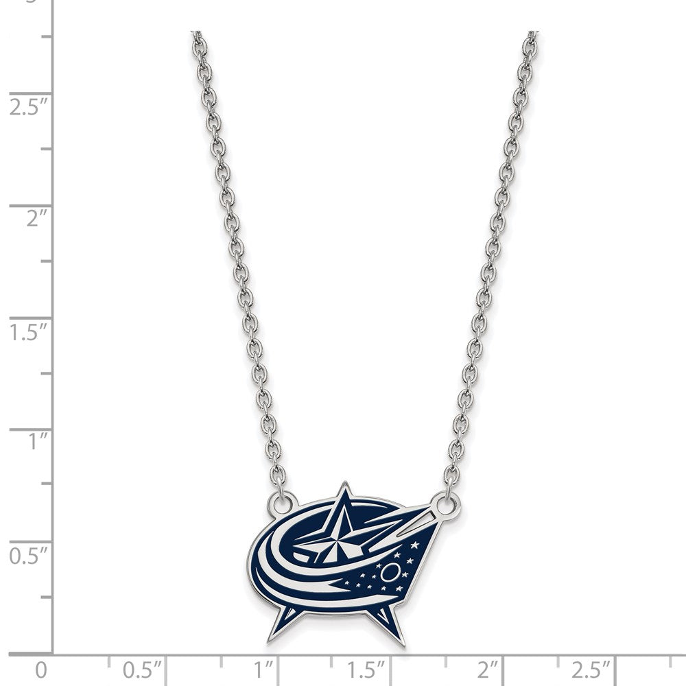 Sterling Silver Rhodium-plated NHL LogoArt Columbus Blue Jackets Large Enameled Pendant 18 inch Necklace