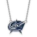 Sterling Silver Rhodium-plated NHL LogoArt Columbus Blue Jackets Large Enameled Pendant 18 inch Necklace