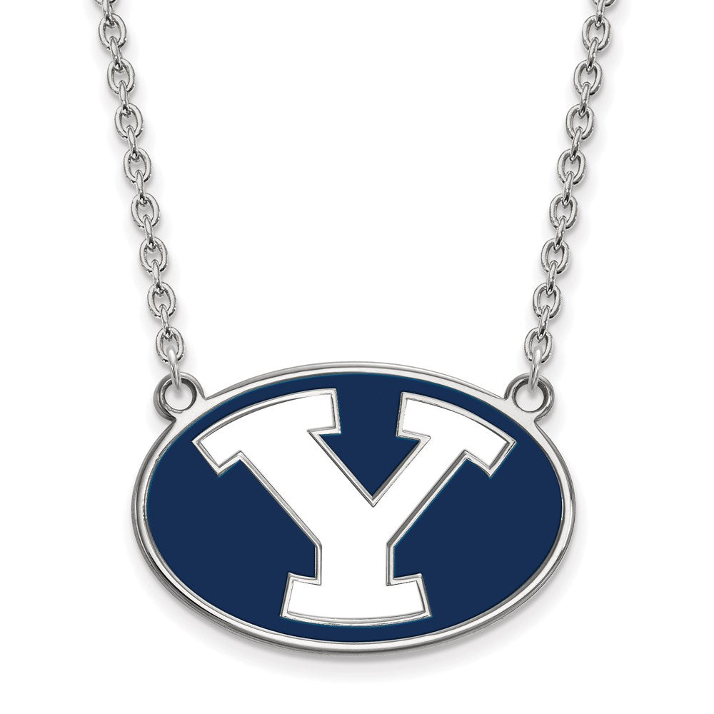 Sterling Silver Rhodium-plated LogoArt Brigham Young University Letter Y Large Enameled Pendant 18 inch Necklace