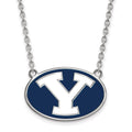 Sterling Silver Rhodium-plated LogoArt Brigham Young University Letter Y Large Enameled Pendant 18 inch Necklace