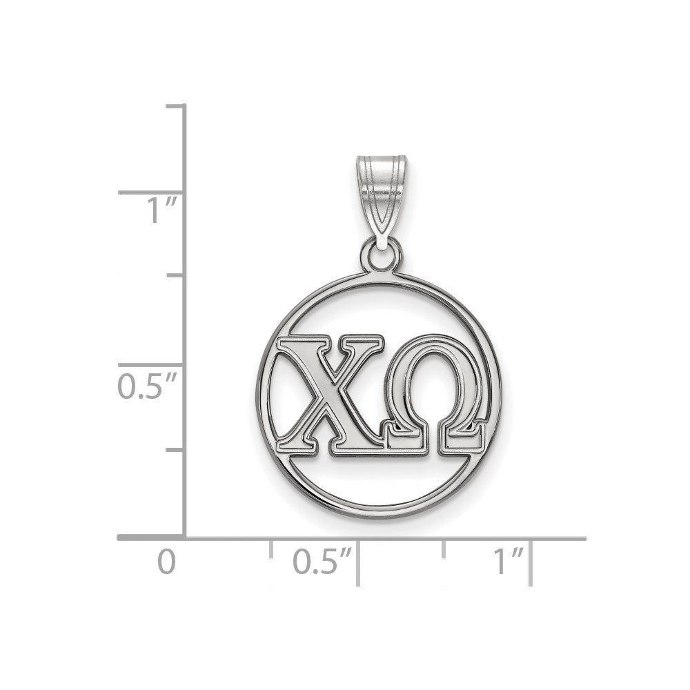 Sterling Silver Rhodium-plated LogoArt Chi Omega Sorority Greek Letters Small Circle Pendant