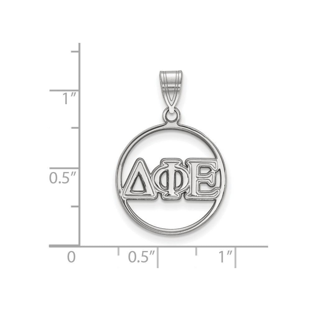 Sterling Silver Rhodium-plated LogoArt Delta Phi Epsilon Sorority Greek Letters Medium Circle Pendant