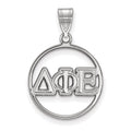 Sterling Silver Rhodium-plated LogoArt Delta Phi Epsilon Sorority Greek Letters Medium Circle Pendant