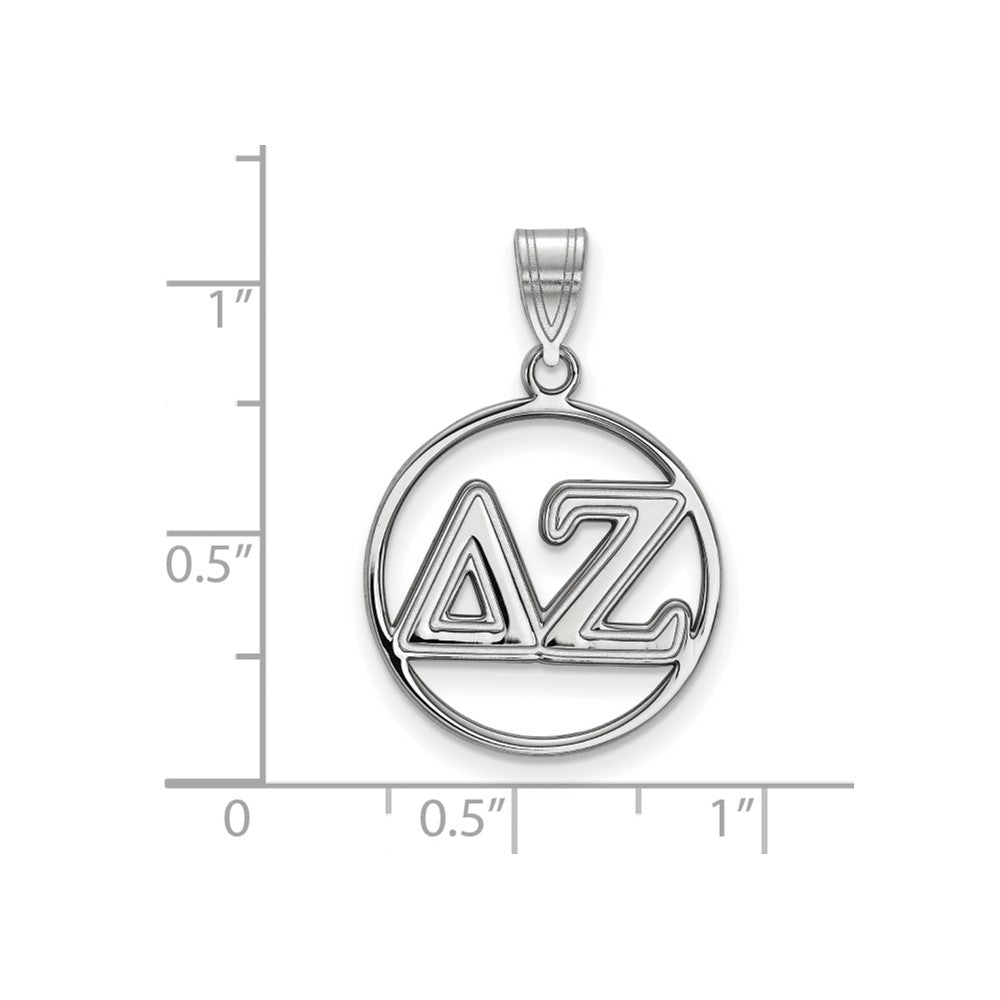 Sterling Silver Rhodium-plated LogoArt Delta Zeta Sorority Greek Letters Medium Circle Pendant