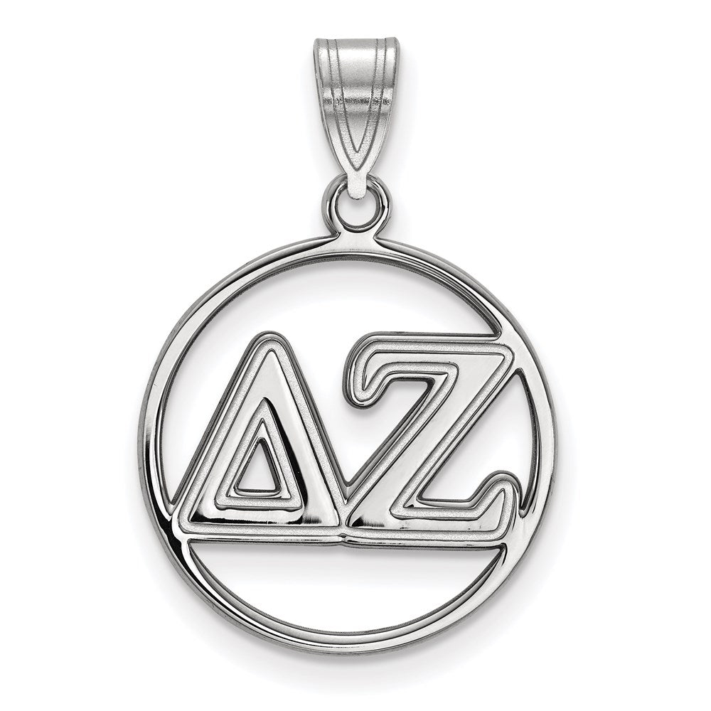 Sterling Silver Rhodium-plated LogoArt Delta Zeta Sorority Greek Letters Medium Circle Pendant