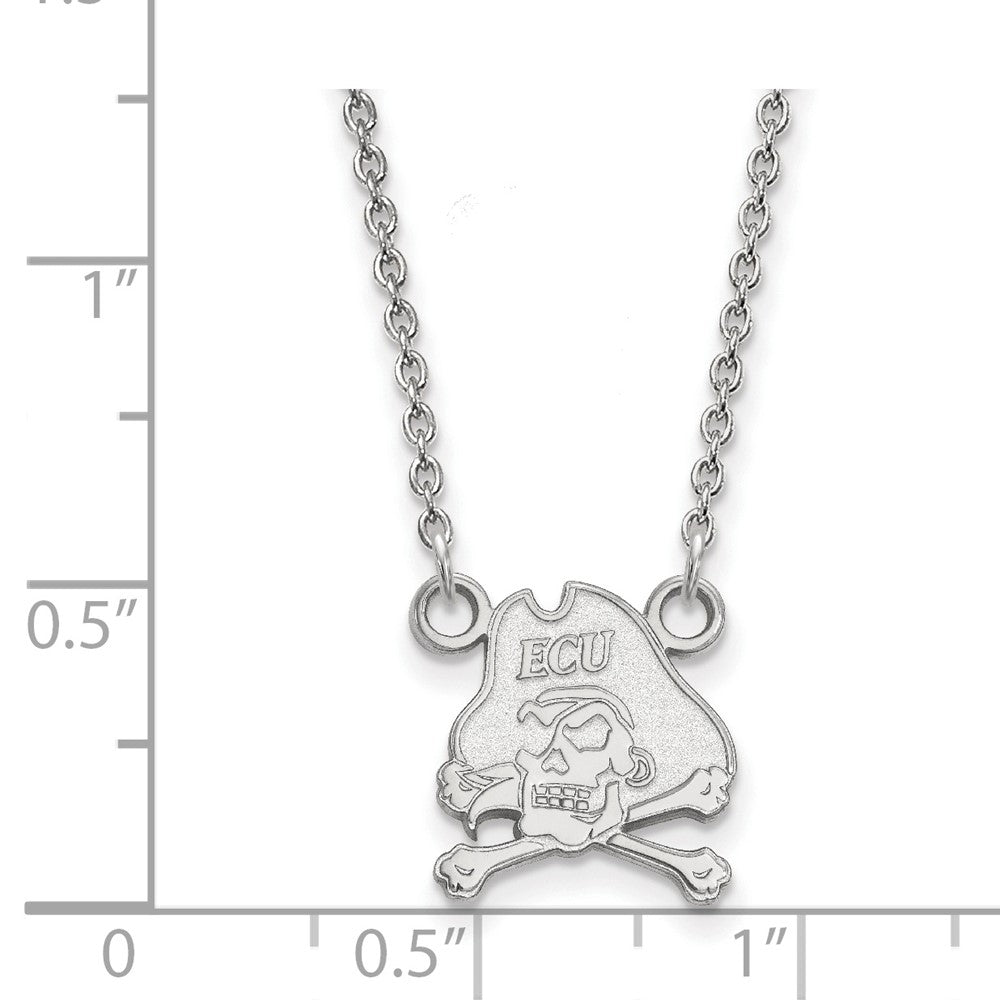 Sterling Silver Rhodium-plated LogoArt East Carolina University Pirate Small Pendant 18 inch Necklace