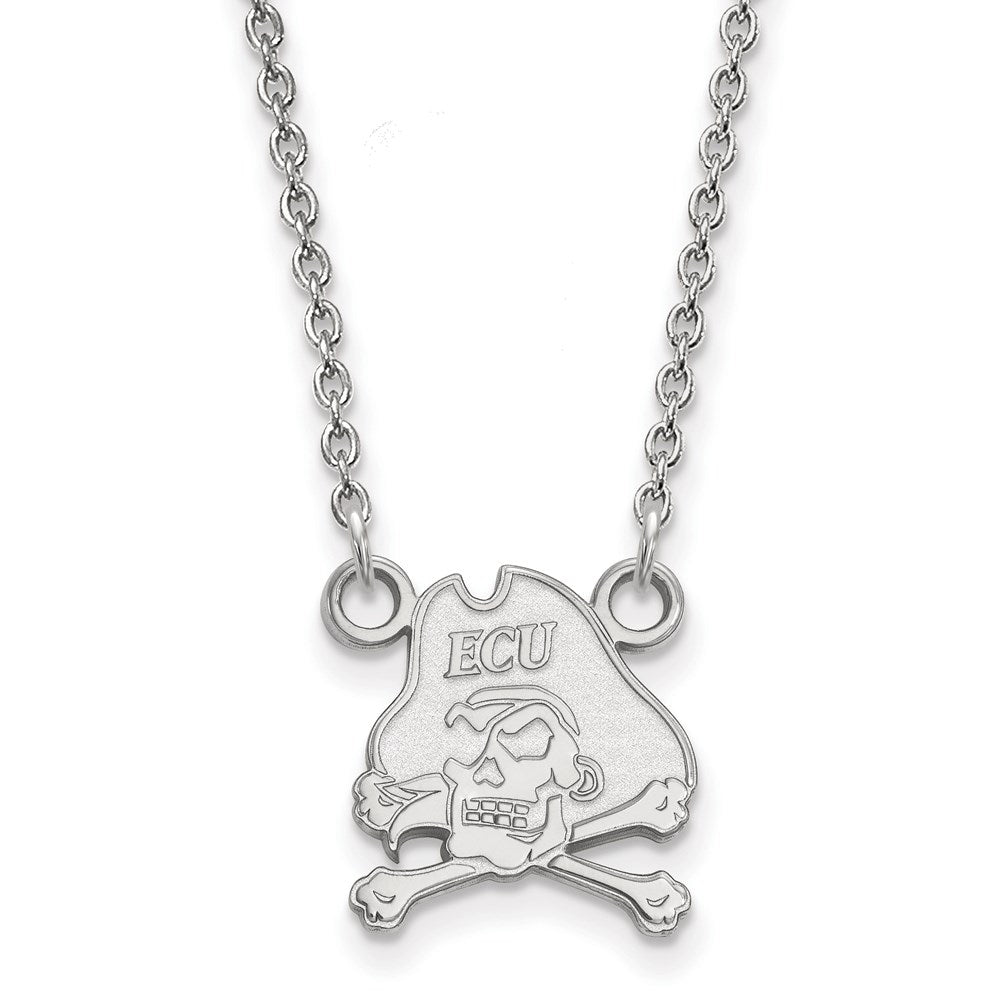 10k White Gold LogoArt East Carolina University Pirate Small Pendant 18 inch Necklace