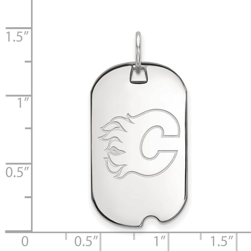 Sterling Silver Rhodium-plated NHL LogoArt Calgary Flames Small Dog Tag Pendant