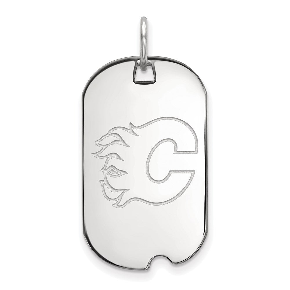 Sterling Silver Rhodium-plated NHL LogoArt Calgary Flames Small Dog Tag Pendant