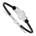Sterling Silver Rhodium-plated LogoArt Gonzaga University G-U Bulldog Small Center Black Leather 7 inch Bracelet with Extender