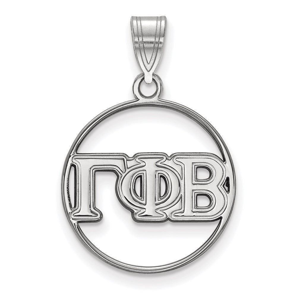 Sterling Silver Rhodium-plated LogoArt Gamma Phi Beta Sorority Greek Letters Medium Circle Pendant