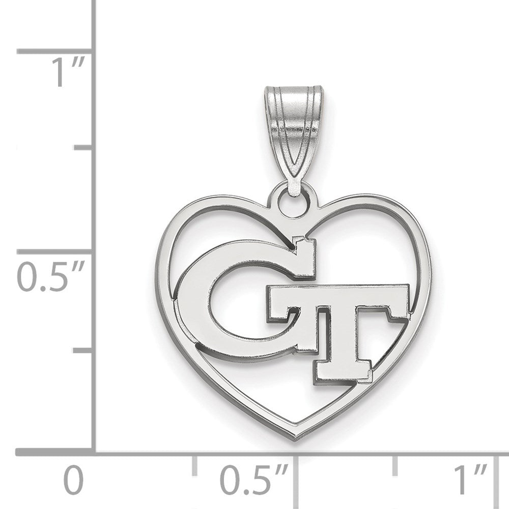 Sterling Silver Rhodium-plated LogoArt Georgia Institute of Technology G-T Heart Pendant