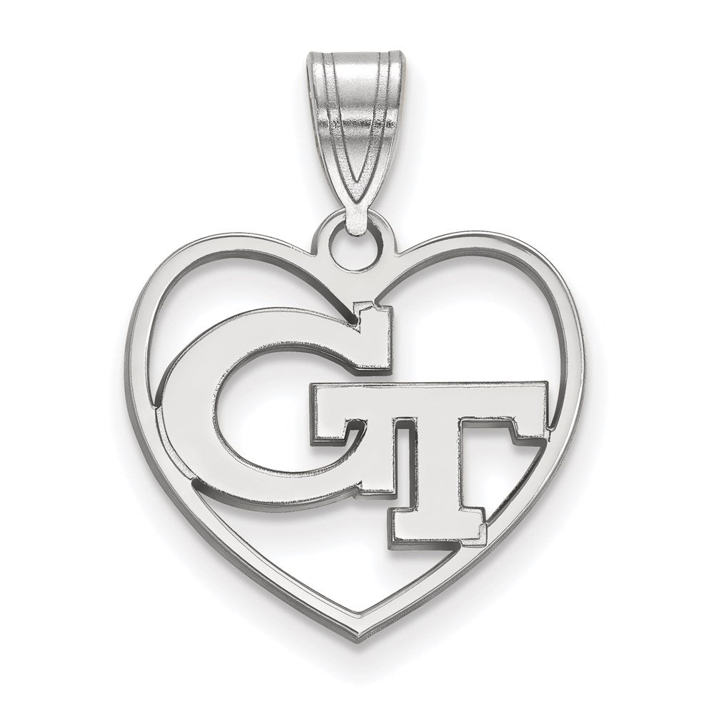 Sterling Silver Rhodium-plated LogoArt Georgia Institute of Technology G-T Heart Pendant