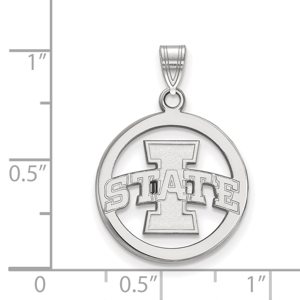 Sterling Silver Rhodium-plated LogoArt Iowa State University Medium Circle Pendant