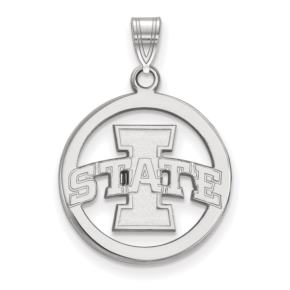 Sterling Silver Rhodium-plated LogoArt Iowa State University Medium Circle Pendant