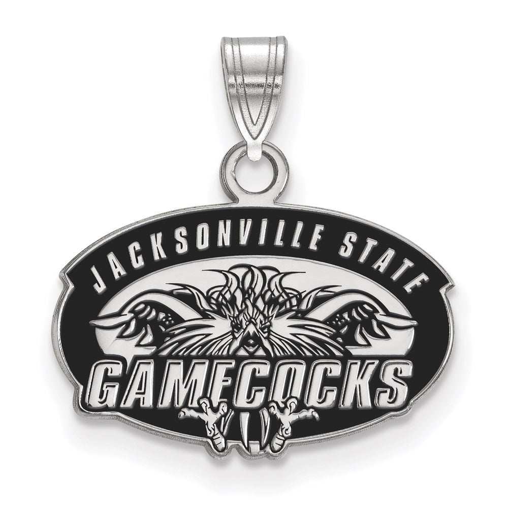 Sterling Silver Rhodium-plated LogoArt Jacksonville State University Small Enameled Pendant
