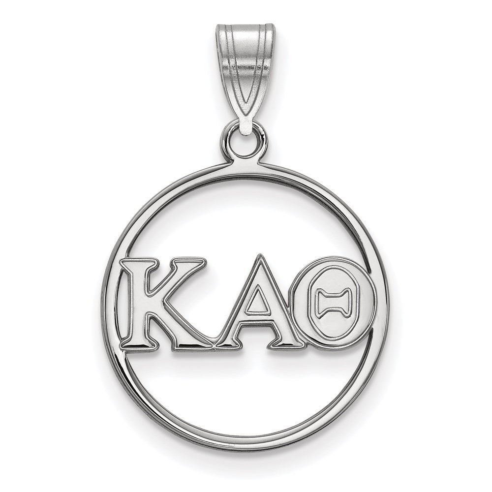 Sterling Silver Rhodium-plated LogoArt Kappa Alpha Theta Sorority Greek Letters Medium Circle Pendant