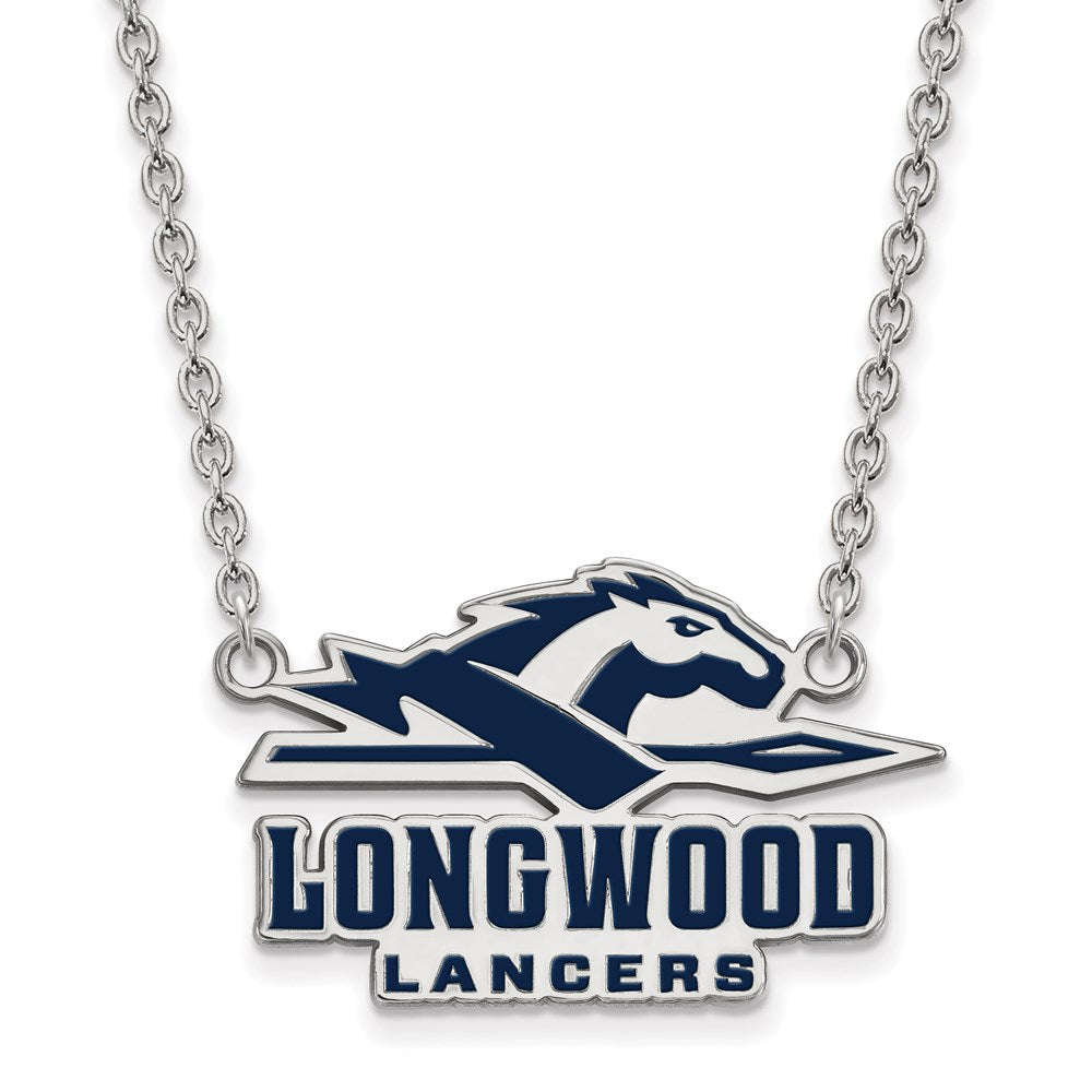 Sterling Silver Rhodium-plated LogoArt Longwood University Lancers Large Enameled Pendant 18 inch Necklace