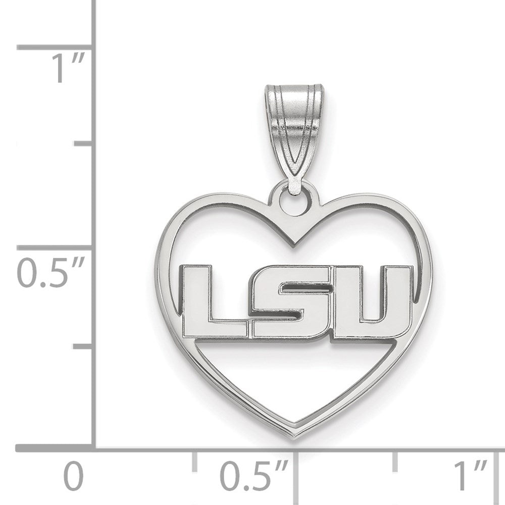 Sterling Silver Rhodium-plated LogoArt Louisiana State University L-S-U Heart Pendant