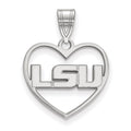 Sterling Silver Rhodium-plated LogoArt Louisiana State University L-S-U Heart Pendant