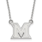 Sterling Silver Rhodium-plated LogoArt Miami University Ohio Letter M Small Pendant 18 inch Necklace