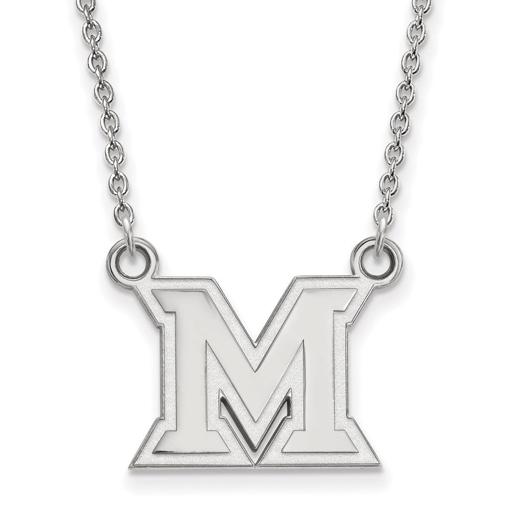 14k White Gold LogoArt Miami University Ohio Letter M Small Pendant 18 inch Necklace