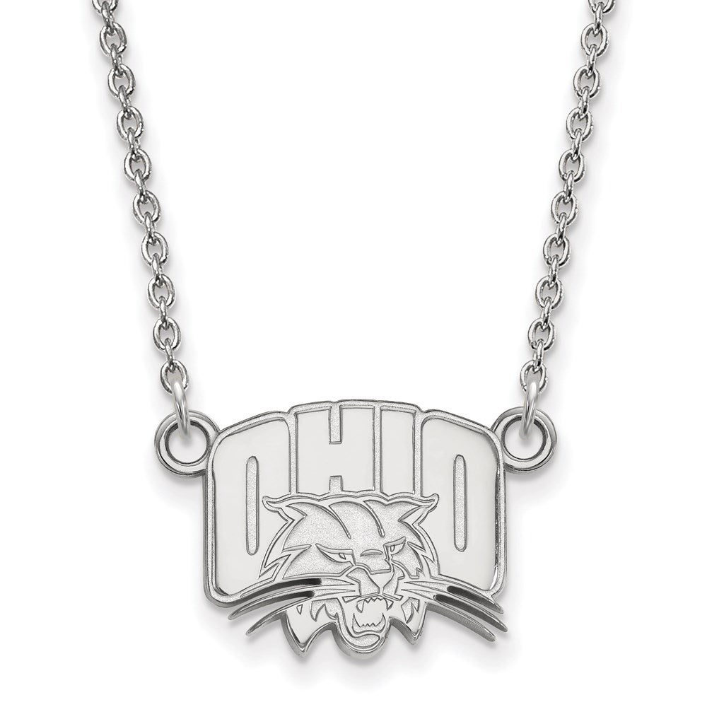 10k White Gold LogoArt Ohio University Small Pendant 18 inch Necklace