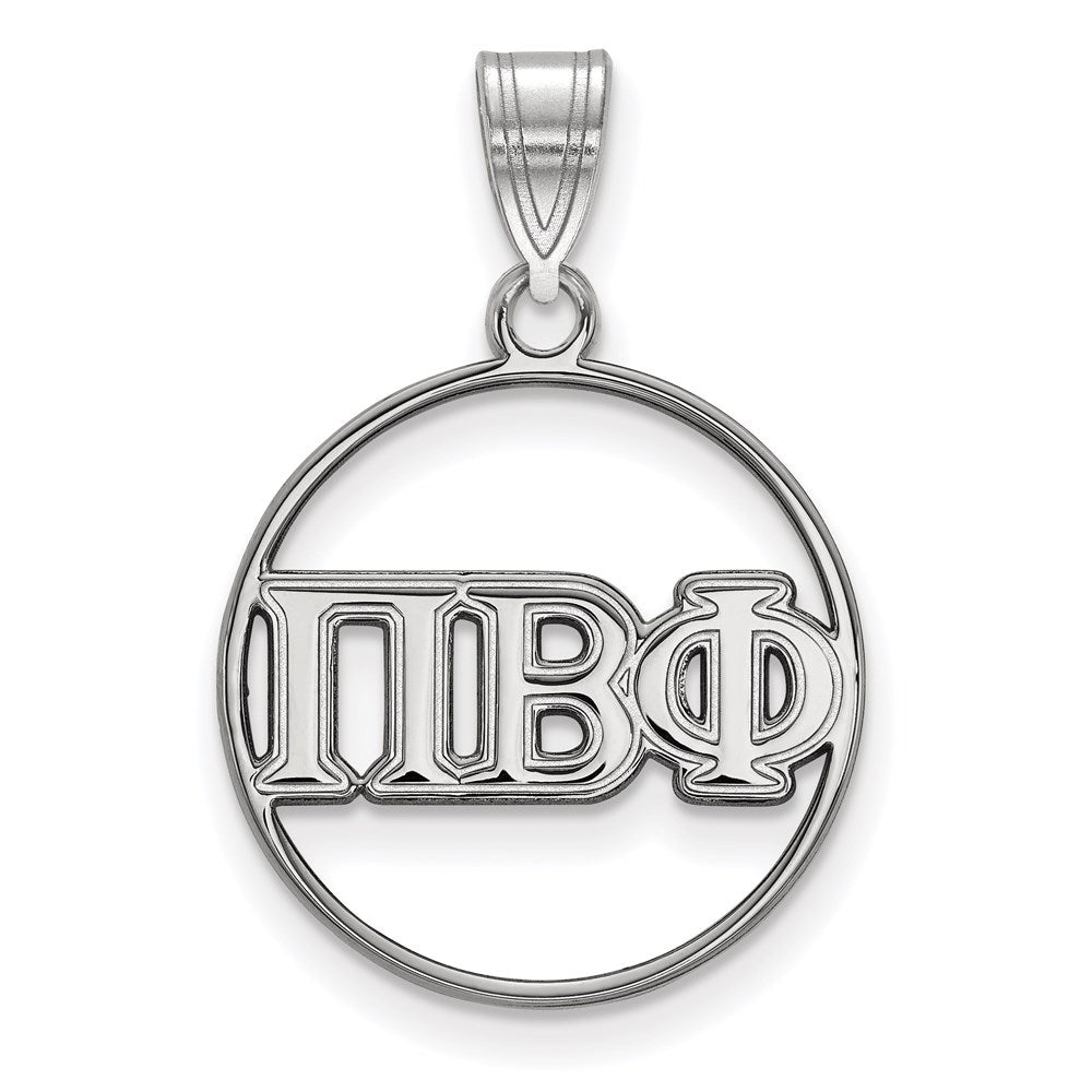 Sterling Silver Rhodium-plated LogoArt Pi Beta Phi Sorority Greek Letters Medium Circle Pendant