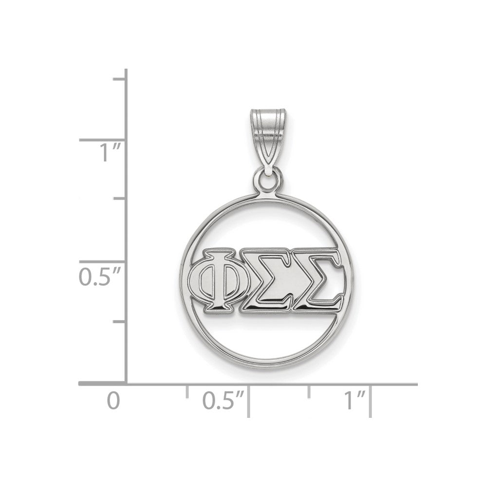 Sterling Silver Rhodium-plated LogoArt Phi Sigma Sigma Sorority Greek Letters Medium Circle Pendant
