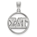 Sterling Silver Rhodium-plated LogoArt Sigma Delta Tau Sorority Greek Letters Medium Circle Pendant