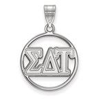 Sterling Silver Rhodium-plated LogoArt Sigma Delta Tau Sorority Greek Letters Medium Circle Pendant