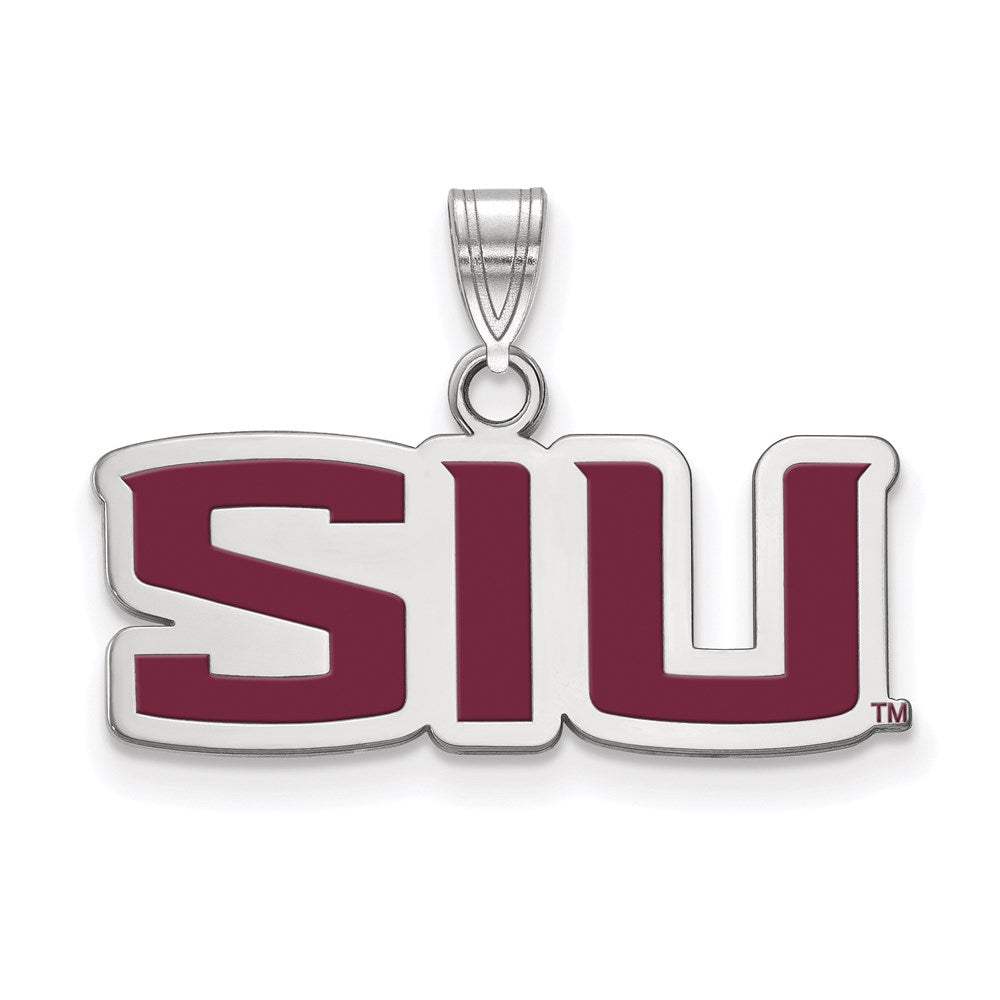 Sterling Silver Rhodium-plated LogoArt Southern Illinois University S-I-U Small Enameled Pendant