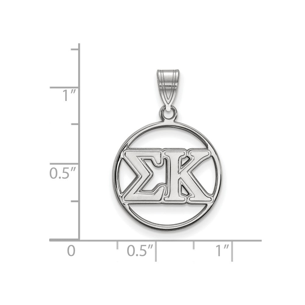 Sterling Silver Rhodium-plated LogoArt Sigma Kappa Sorority Greek Letters Medium Circle Pendant