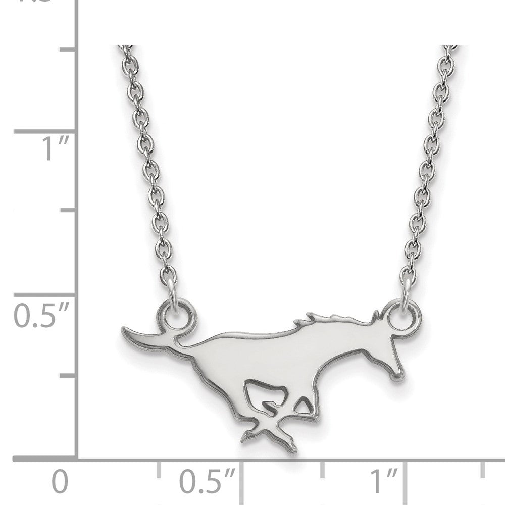10k White Gold LogoArt Southern Methodist University Mustang Small Pendant 18 inch Necklace