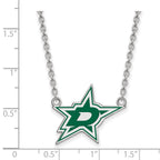 Sterling Silver Rhodium-plated NHL LogoArt Dallas Stars Large Enameled Pendant 18 inch Necklace