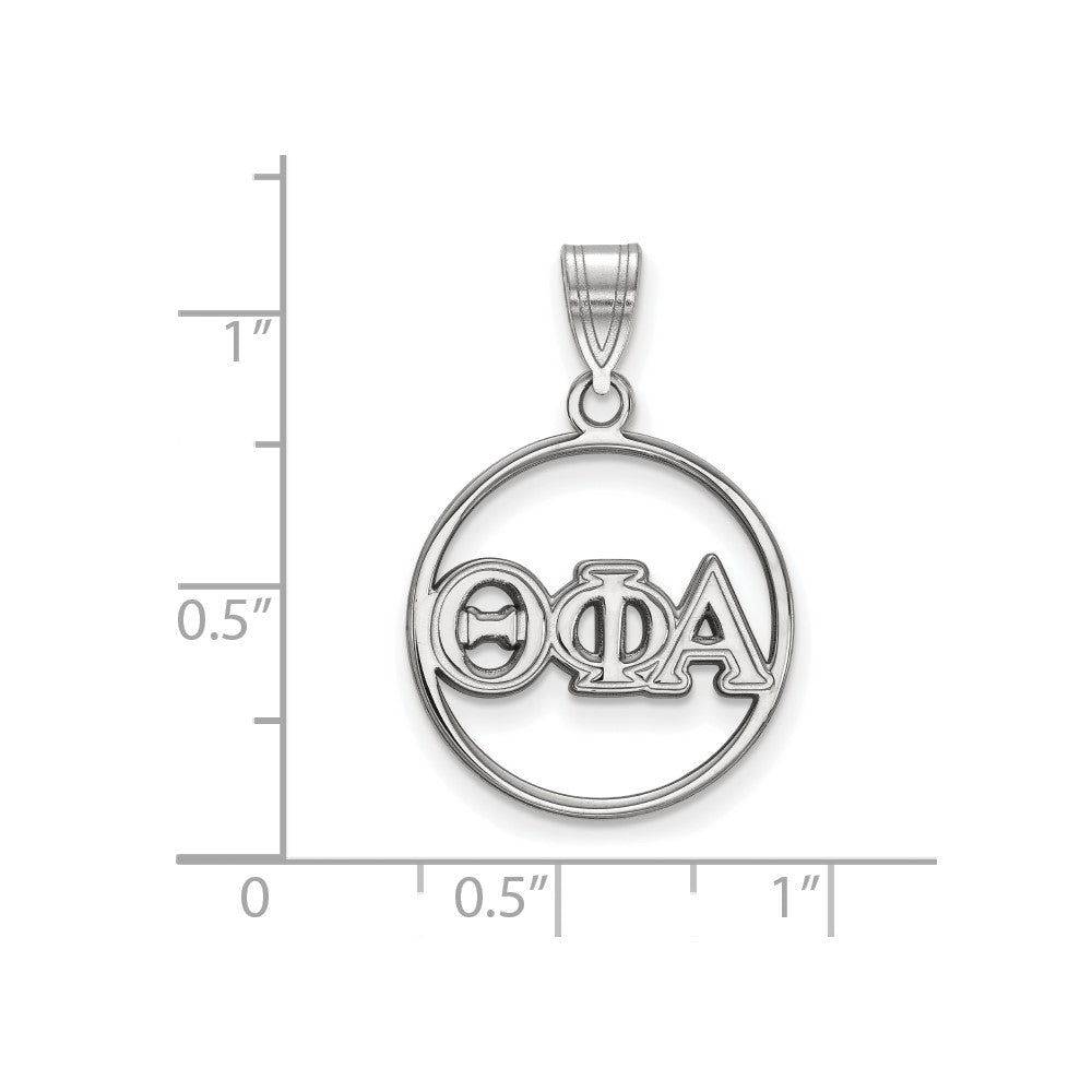 Sterling Silver Rhodium-plated LogoArt Theta Phi Alpha Sorority Greek Letters Medium Circle Pendant